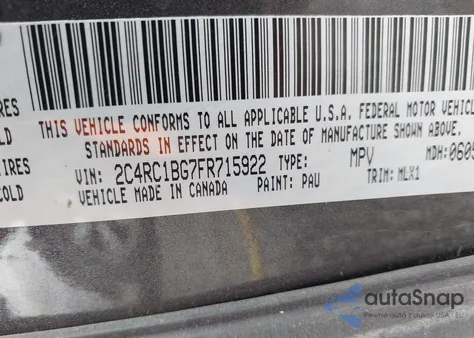 2015 Chrysler Town & Country Touring from USA, damaged, VIN 2C4RC1BG7FR715922
